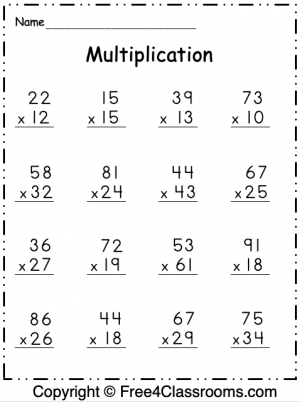 printable 2 digit multiplication worksheet