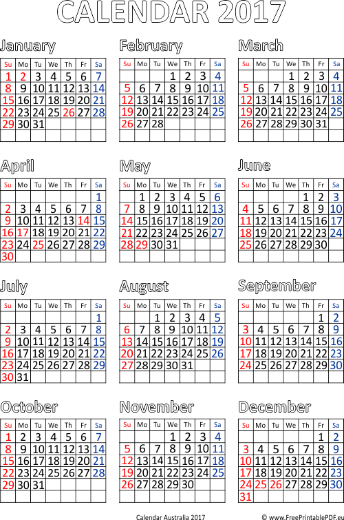 printable 2017 year planner australia