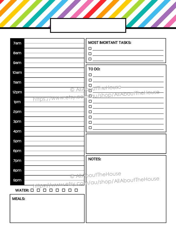 Daily Planner Day Planner Printable Day to a Page Half Size Letter ...