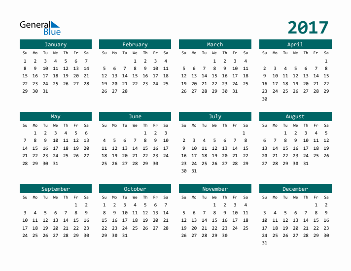 Free 2017 Calendars in PDF, Word, Excel