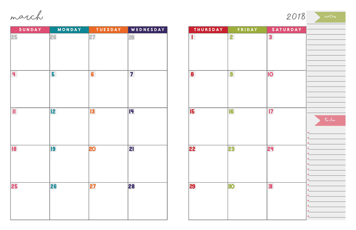 printable 2018 monthly planner pages