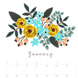 Printable January 2018 Calendar Monthly Planner - Floral Design ...
