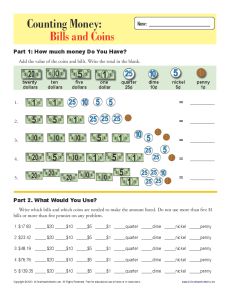 Bills and Coins | Counting Money Worksheets for 2nd Grade