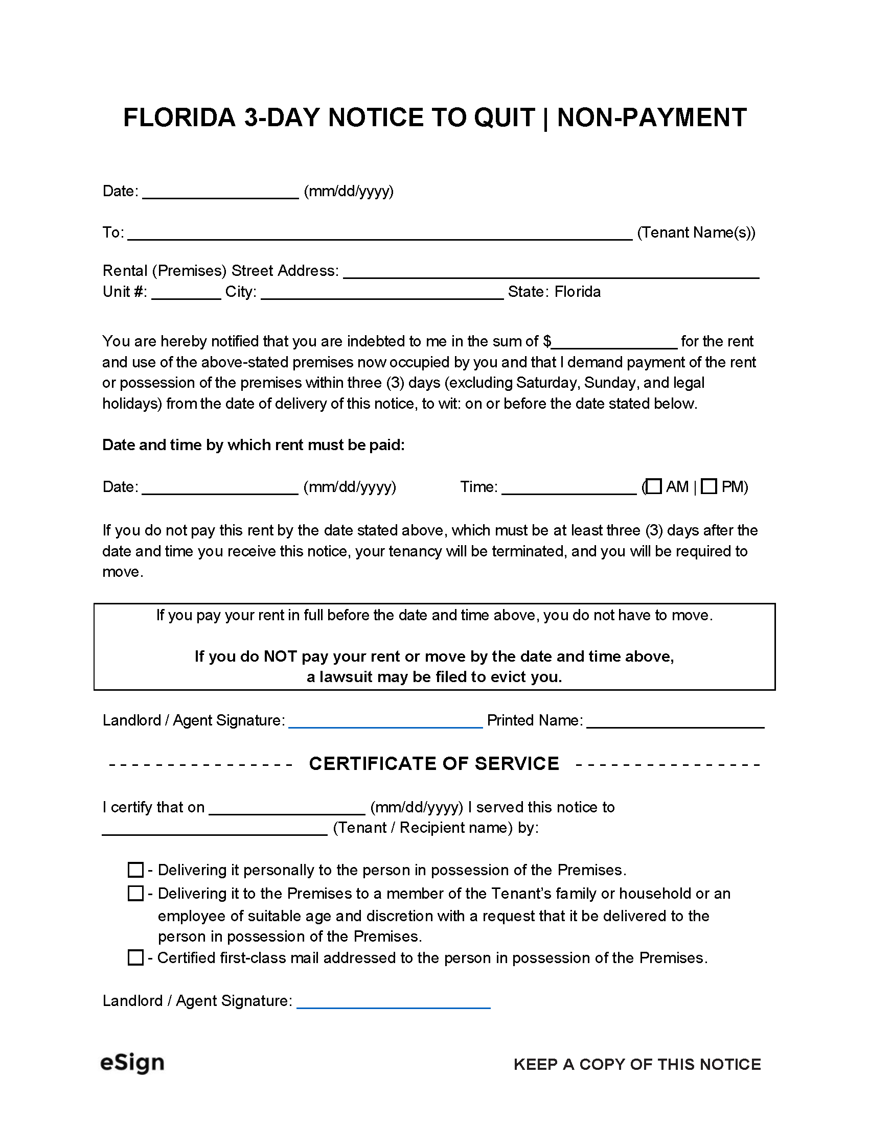 printable 3 day eviction notice florida