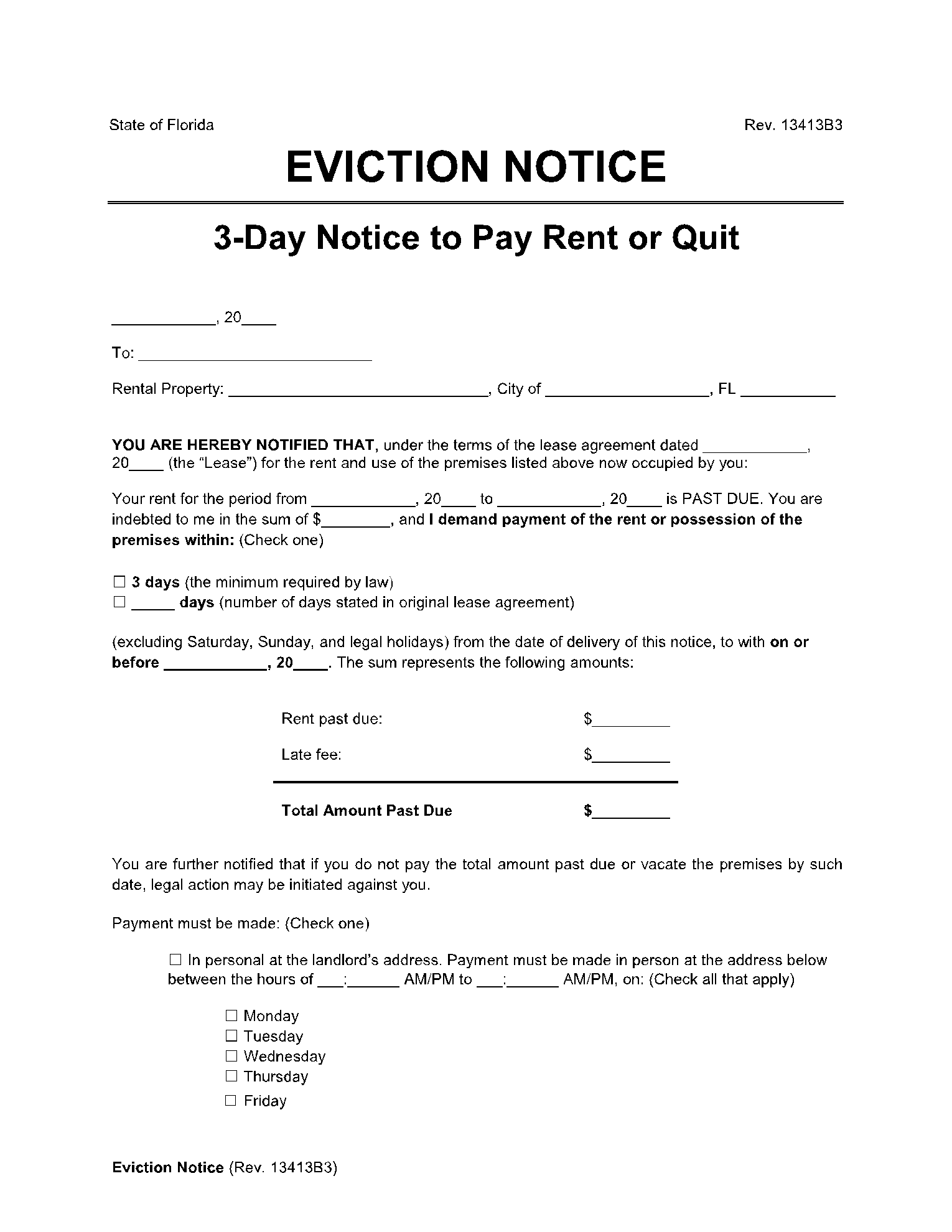 printable 3 day eviction notice florida