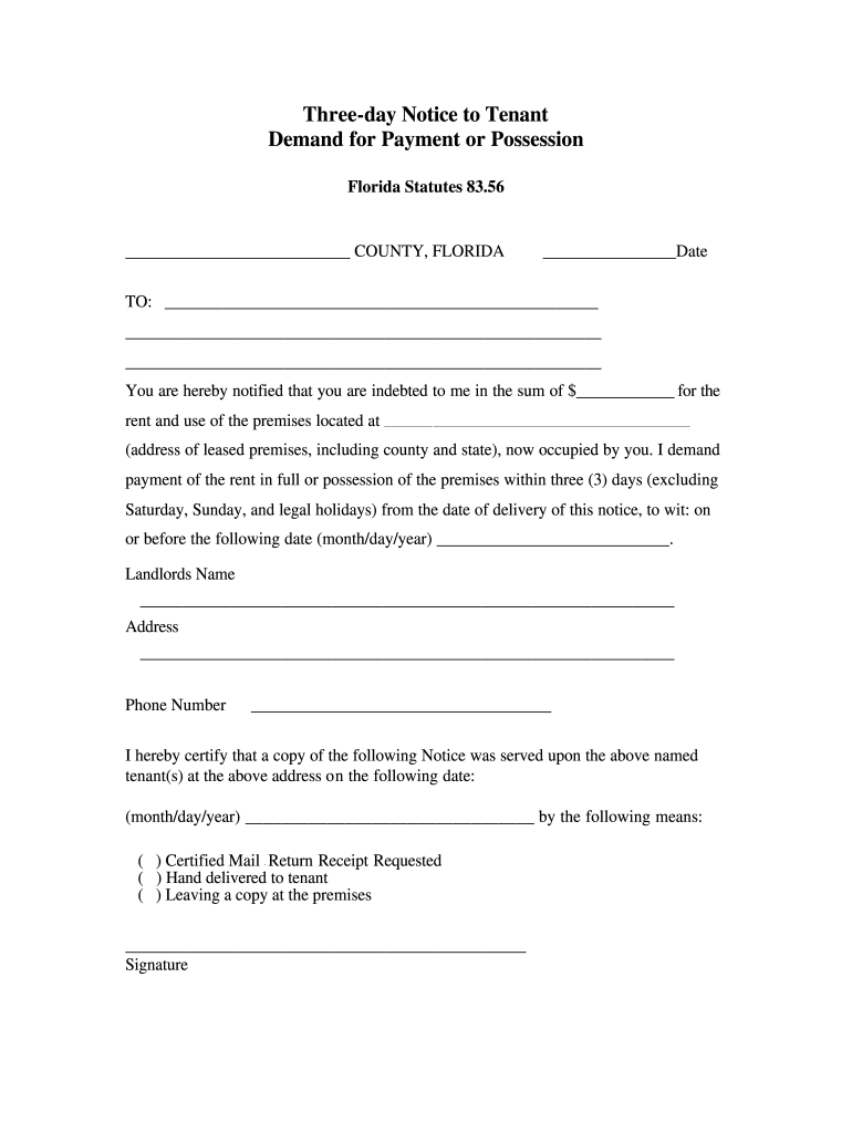 printable 3 day eviction notice florida