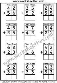 printable 3 digit addition worksheet without regrouping