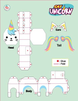 3D Paper Craft | Cat Unicorn | Paper Toy Printable Template