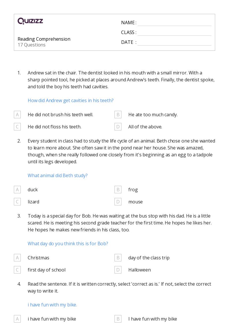 50+ Reading worksheets for 3rd Grade on Quizizz | Free &  Printable