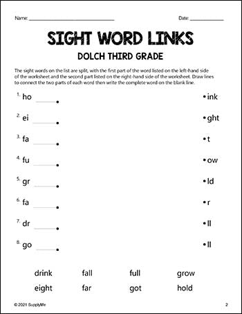 Third Grade Sight Words Worksheets - Word Links, All 41 Dolch 3rd ...