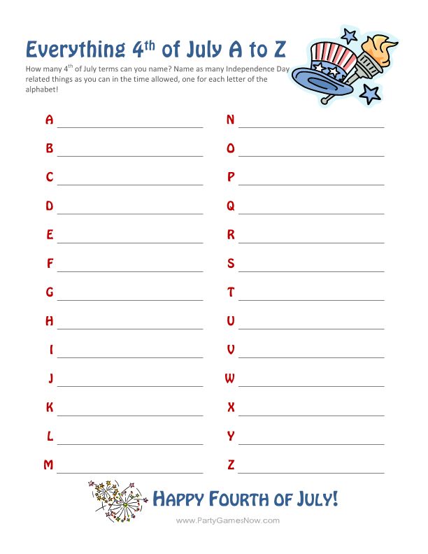 printable 4th of july games