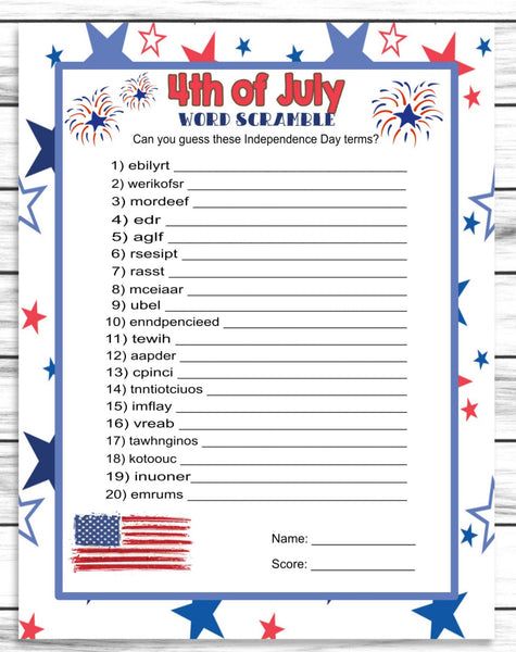 printable 4th of july games