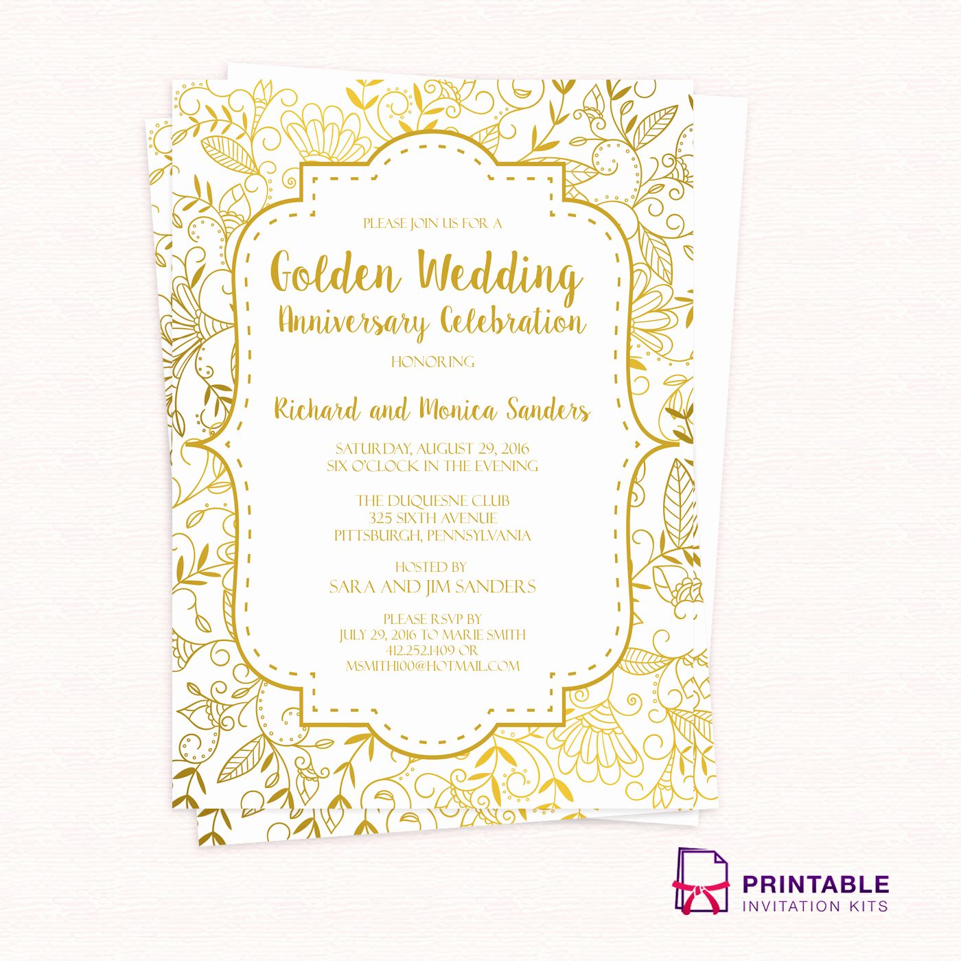 50th Wedding Anniversary Invitation Template Elegant Golden Weddin ...