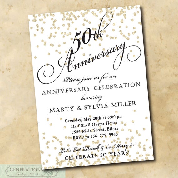 50th Wedding Anniversary Celebration Invitation Printable/gold ...