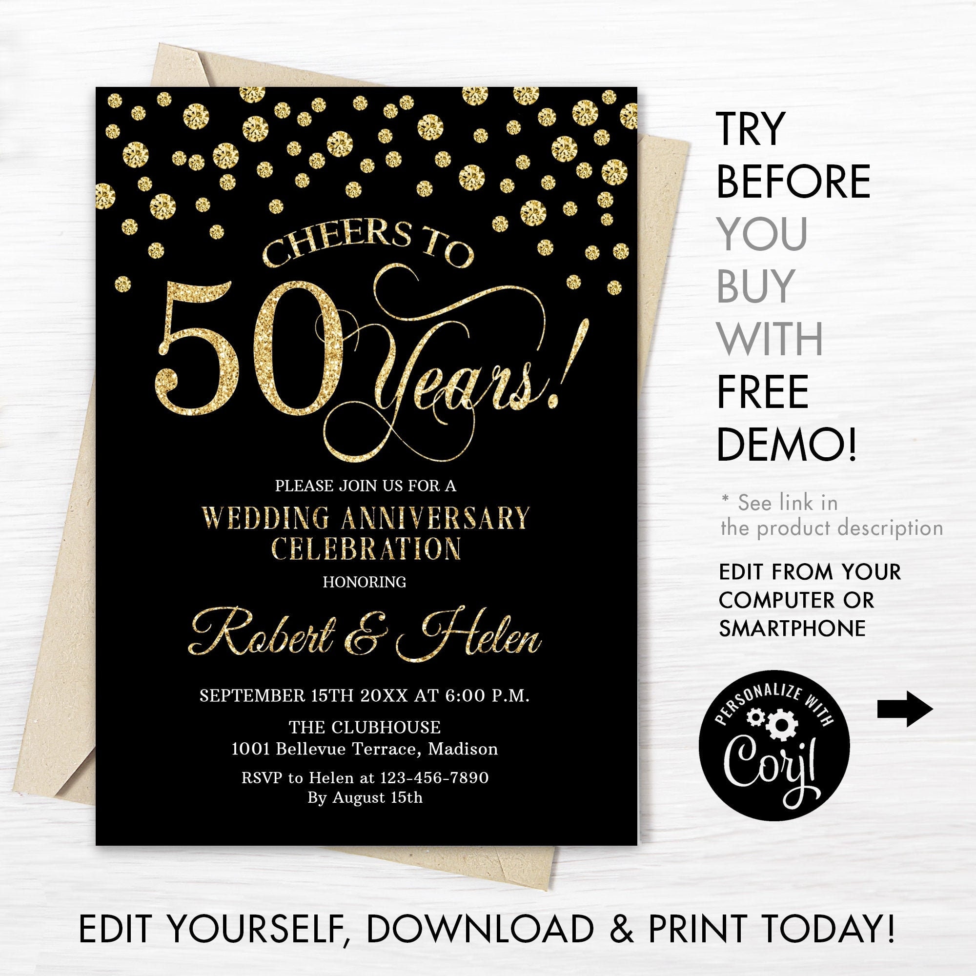 printable 50th anniversary invitation kits