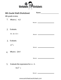 8th Grade Math Worksheets | Worksheets Worksheets