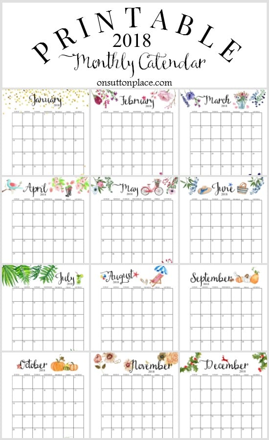 Free 2018 Calendar Printable For Download - The Suburban Mom