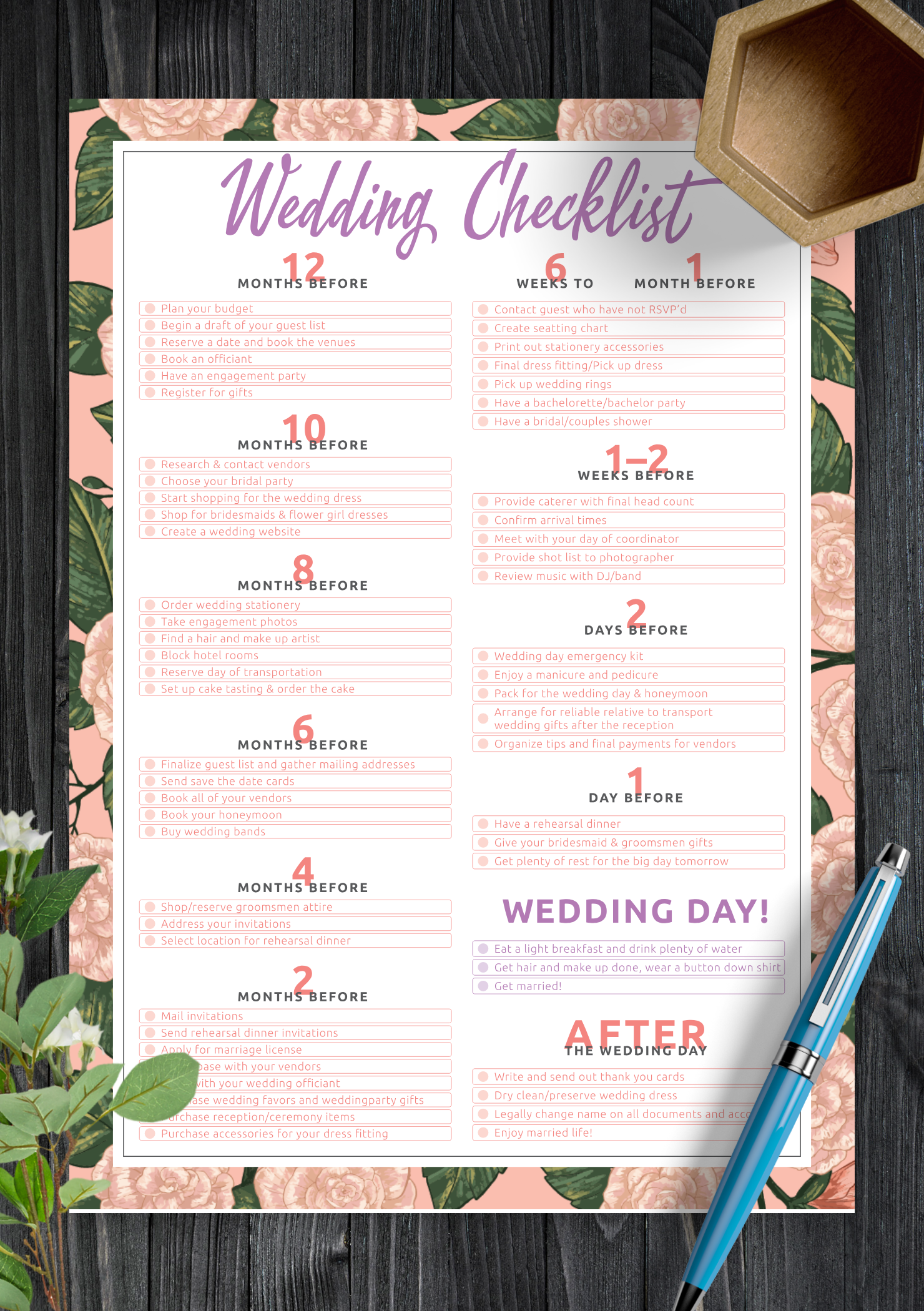 printable 6 month wedding planner