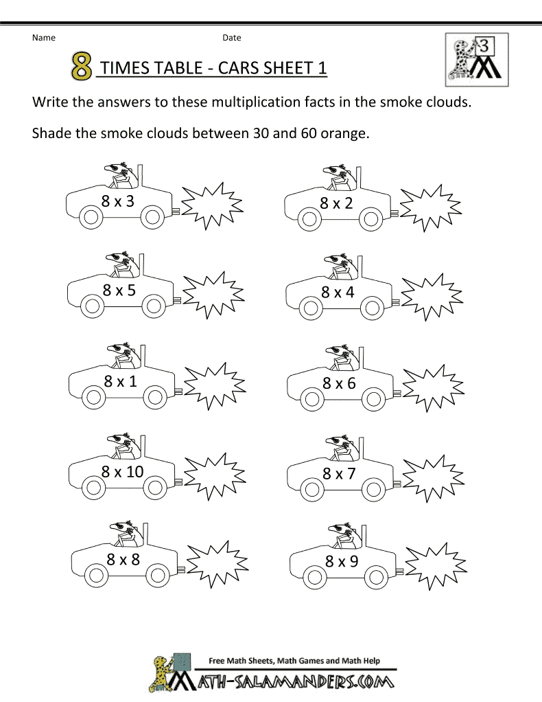 printable 8 times table quiz