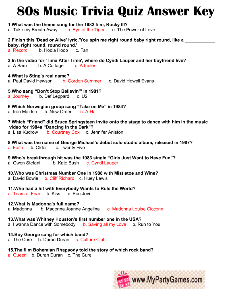 printable 80s music lyrics quiz