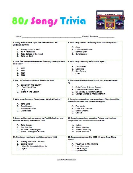 printable 80s music lyrics quiz