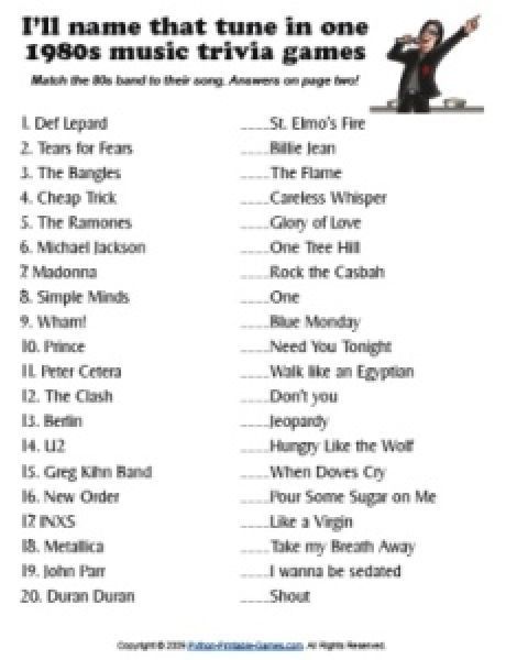 printable 80s music lyrics quiz