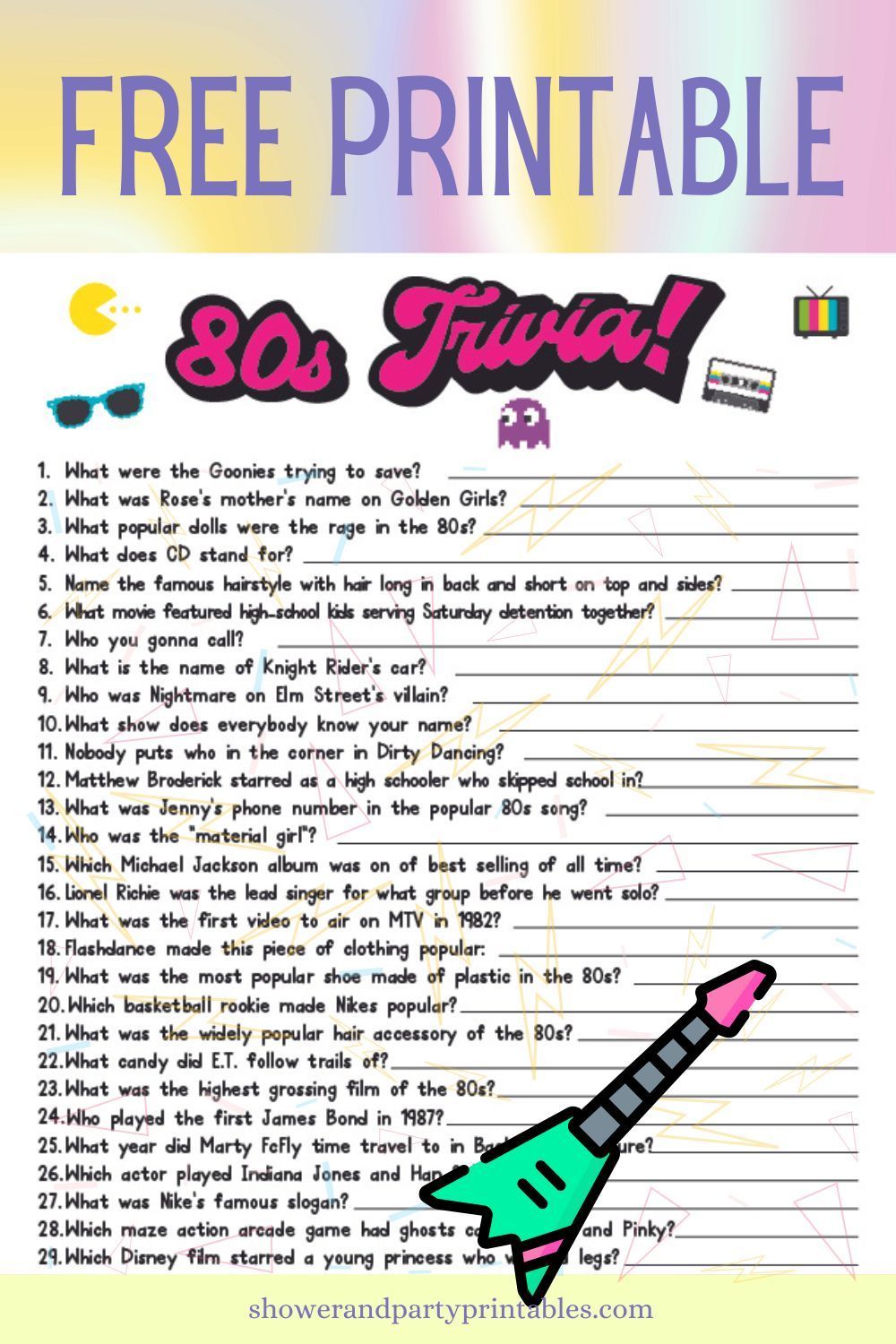 80s Trivia Questions and Answers Printable (Free!)