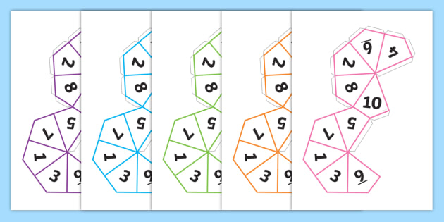 Printable Dice Net (1-10) | 10 Colours | Twinkl Elementary