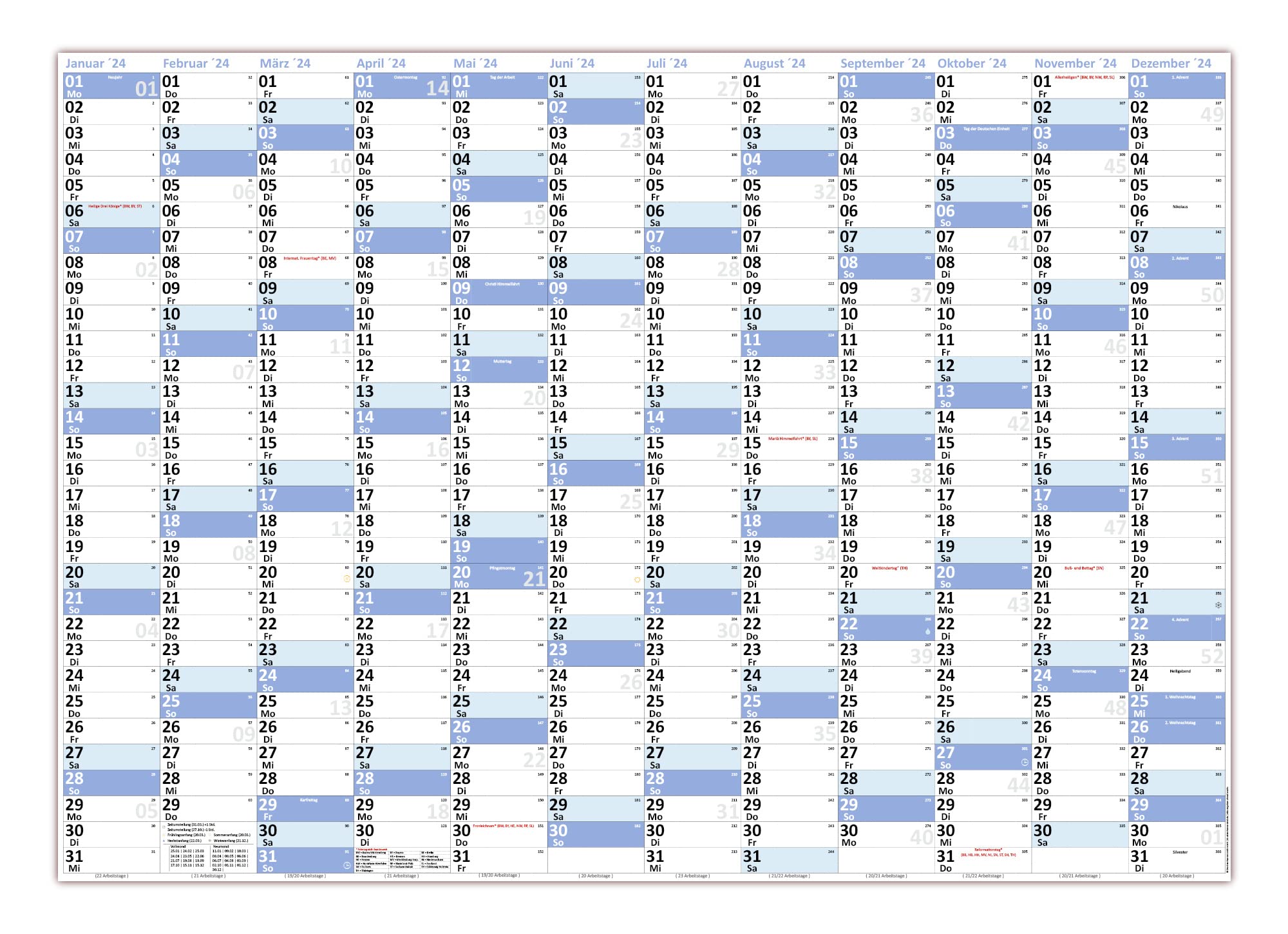 XL Wall Calendar DIN A1 2022 Blue Wet Wipe Format 59.4 x 84.1 cm Year  Planner Wall Planner Rolled