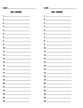 ABC ORDER Printable Worksheet For Spelling Lists - prints 2 per page