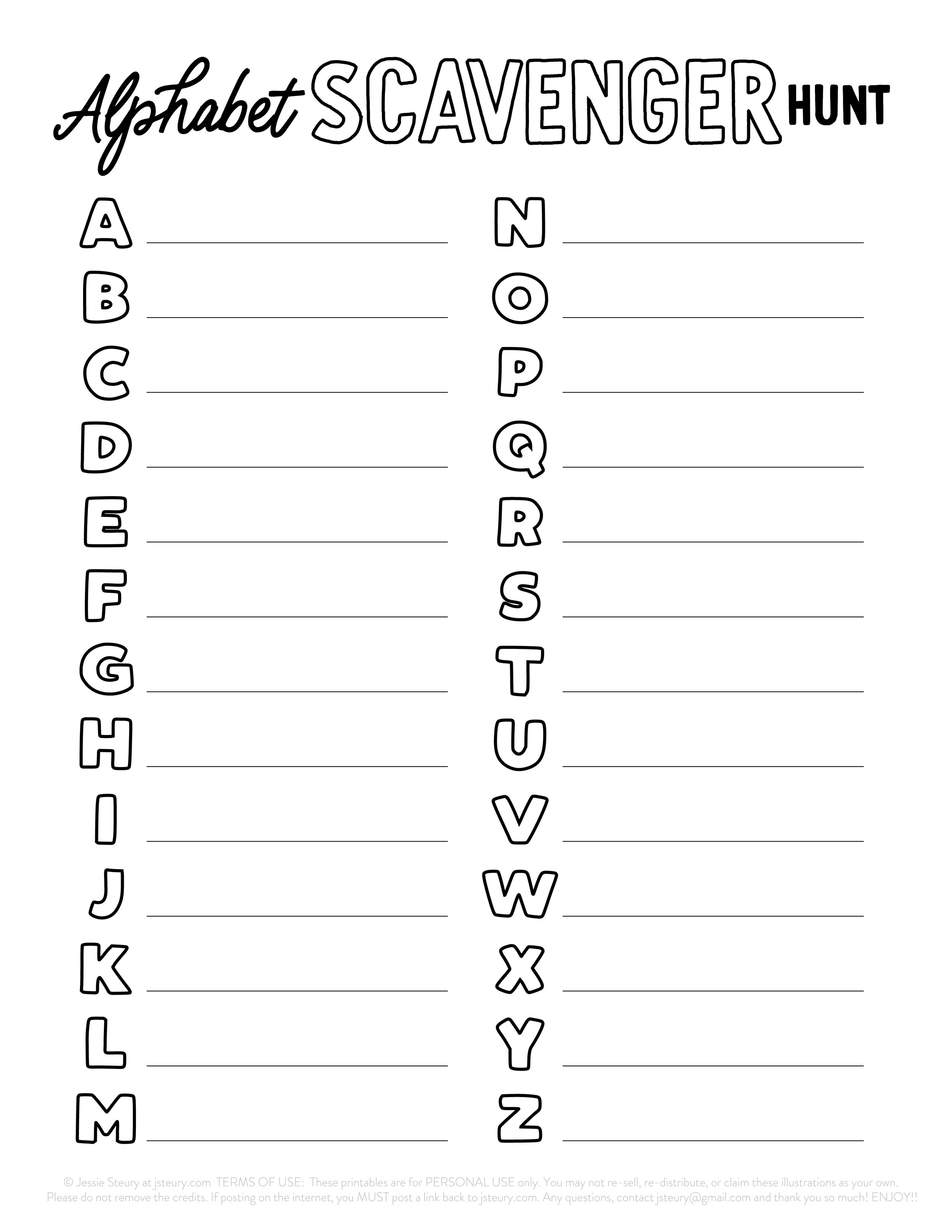 alphabet scavenger hunt printable — Blog — Jessie Steury