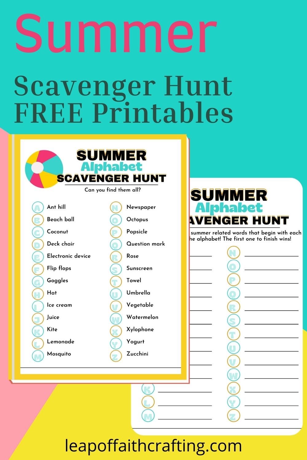 FREE Alphabet Scavenger Hunt Printable for Summer! - Leap of Faith ...