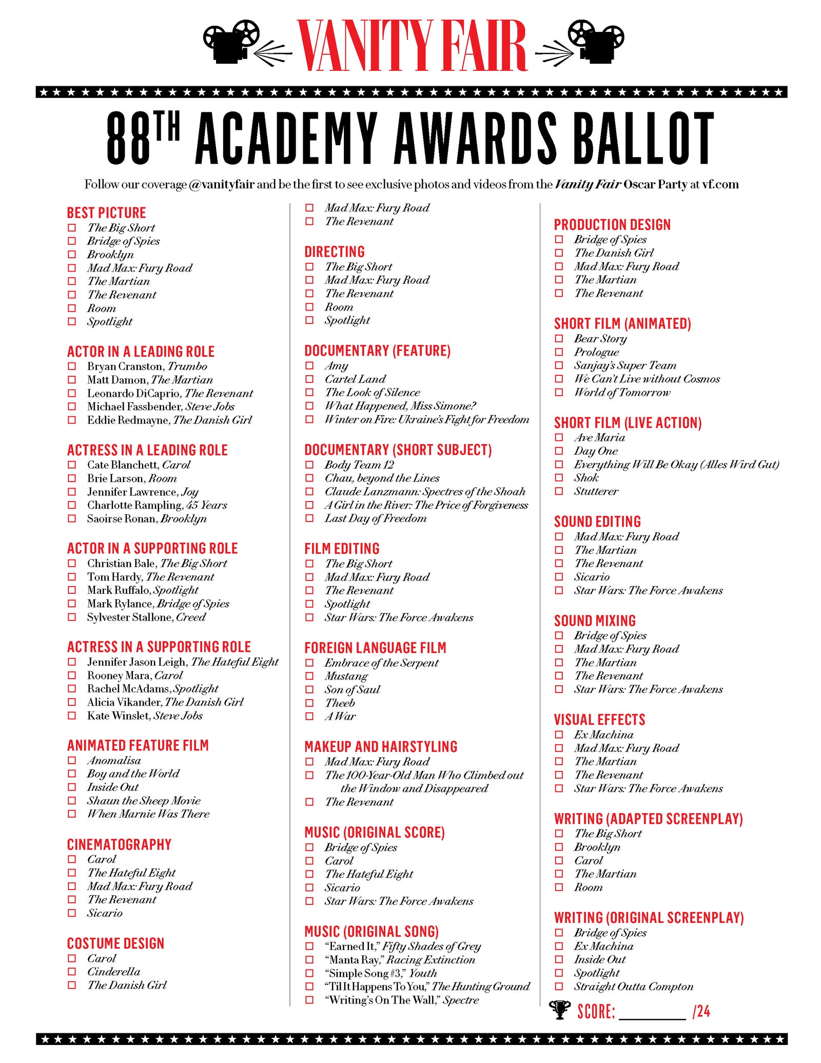 printable academy awards ballot 2017