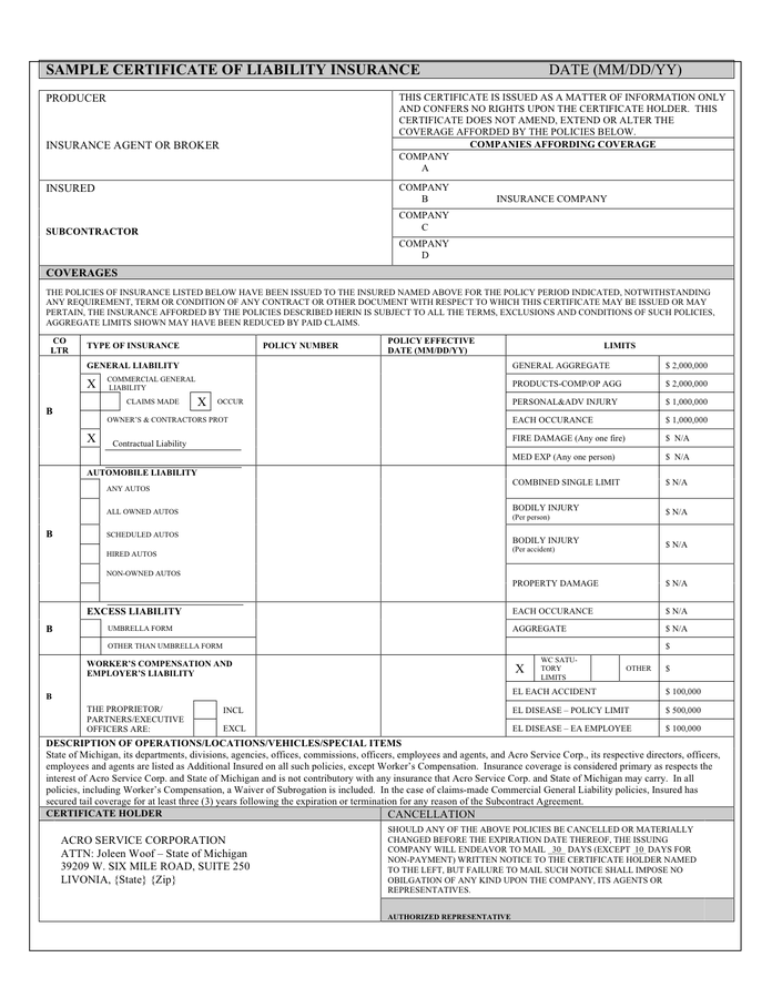 Free Printable Pdf Blank Certificate Of Insurance Form Free Printable Pdf Blank Certificate Of Insurance Form