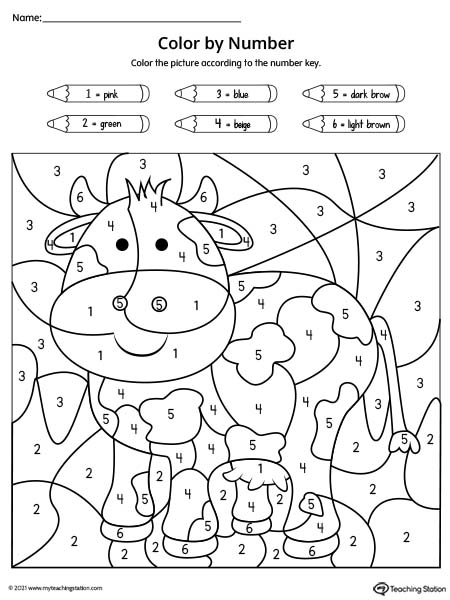 FREE* Color-by-Number Printable Worksheet - Cow ...