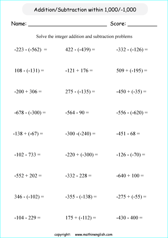 Printable primary math worksheet for math grades 1 to 6 based on ...