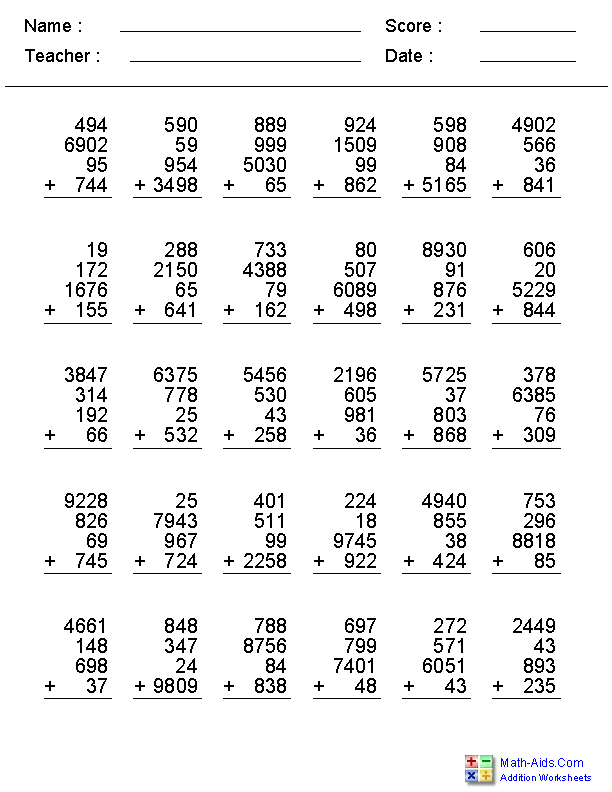 Addition Worksheets | Dynamically Created Addition Worksheets
