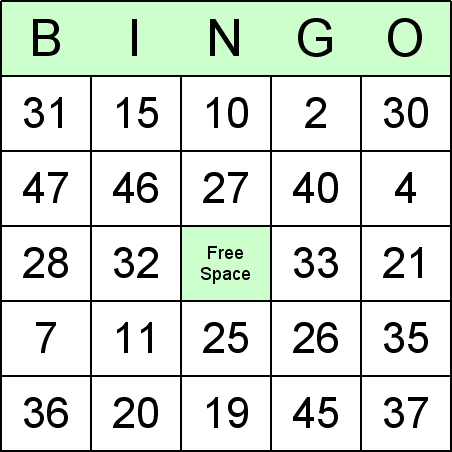 printable addition bingo cards