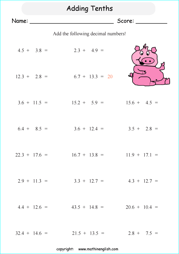 Printable primary math worksheet for math grades 1 to 6 based on ...
