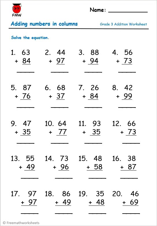 Grade 3 Addition Worksheets | Free Worksheets | Printables