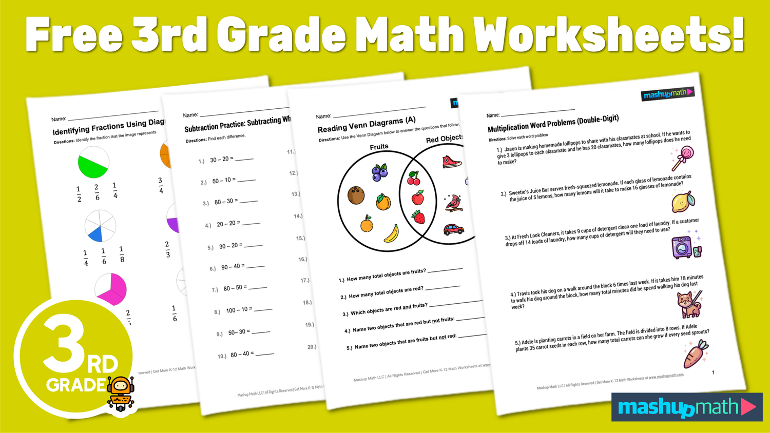 Free 3rd Grade Math Worksheets—Printable w/ Answers — Mashup Math