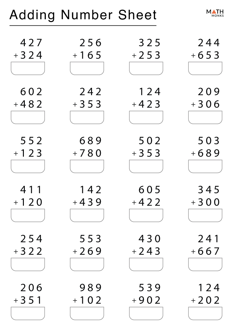 3rd Grade Addition Worksheets with Answer Key