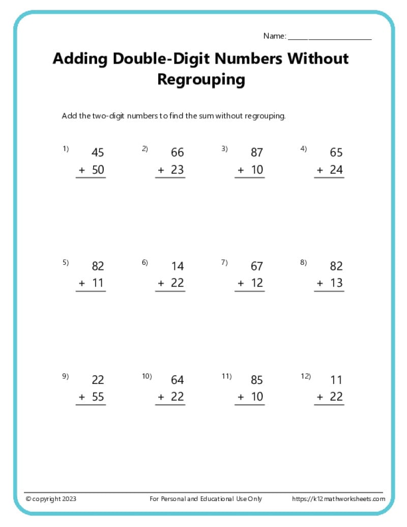 Addition Worksheets K12 Math Worksheets Worksheets Library