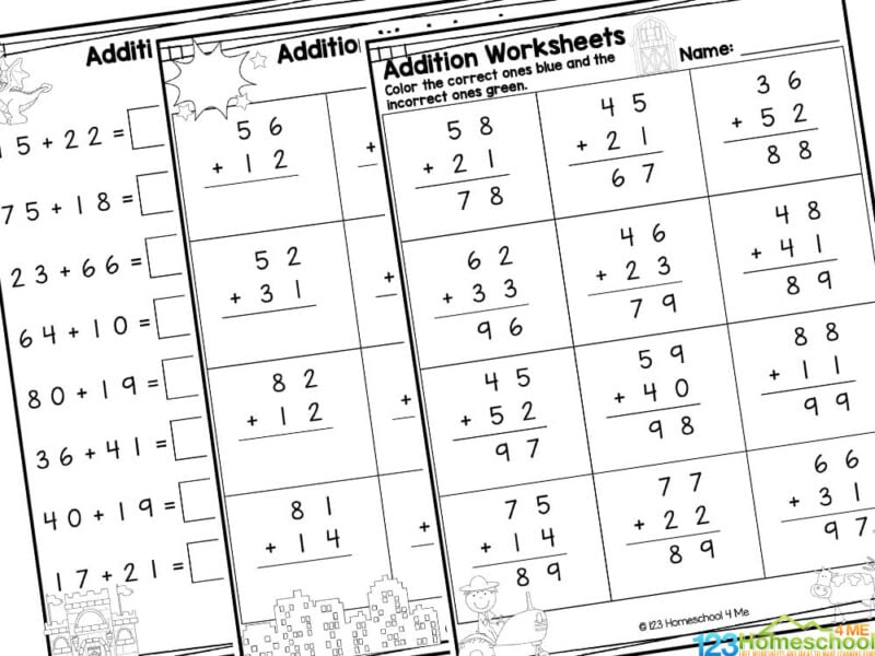 printable addition worksheets without regrouping