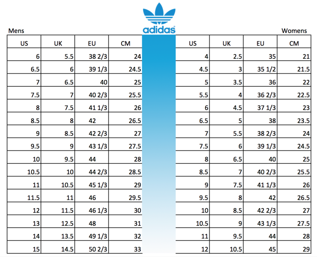 adidas Size Chart - The Athletes Foot