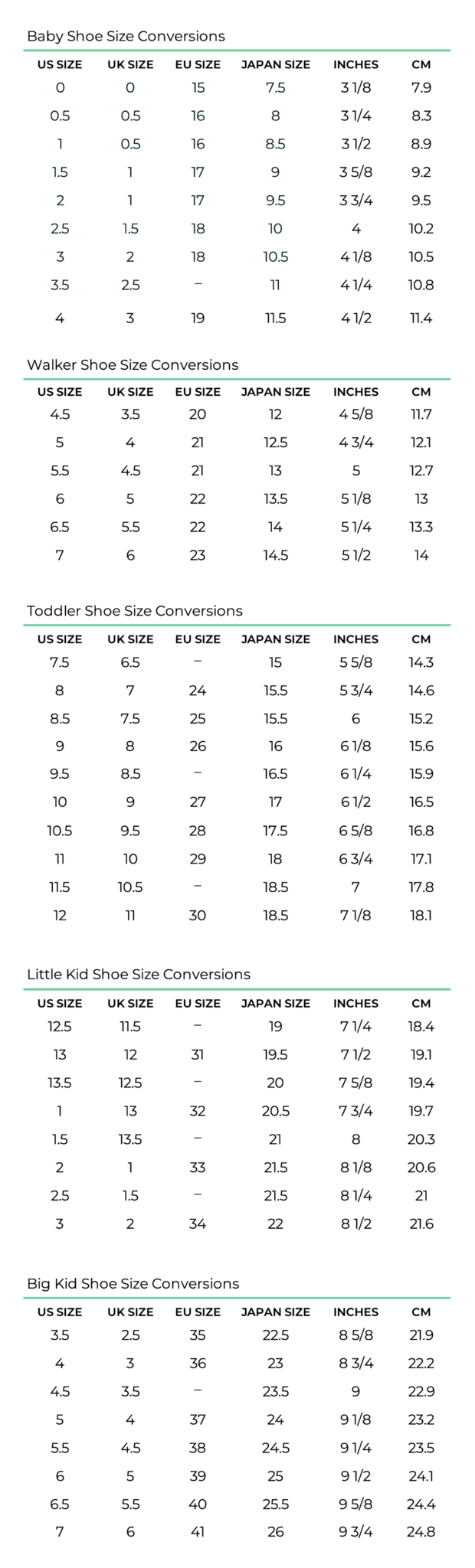 printable adidas shoe size chart