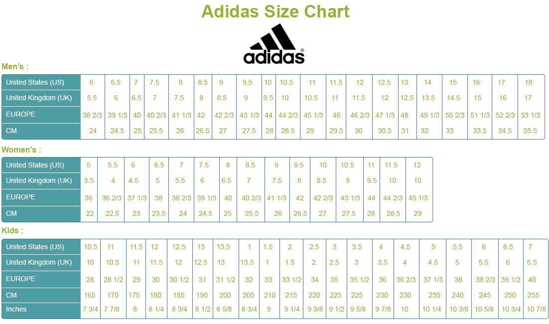 printable adidas shoe size chart