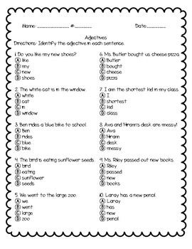 Adjective Quiz - Worksheets Library