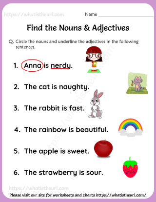 Nouns and adjectives worksheet for Grade 1 - Your Home Teacher