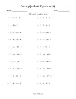 Algebra Worksheets